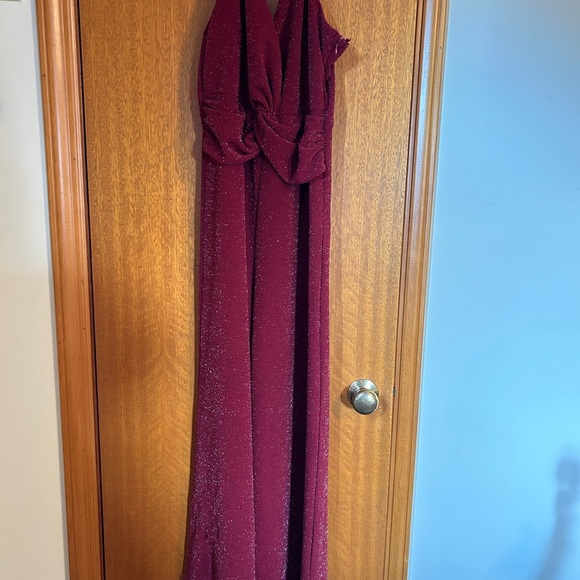 Burgundy Red Tinsel Shimmer Jumpsuit - Outfit - Picture 7 of 7